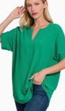 ZENANA Airflow Split Neck Top, Assorted Colors
