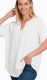 ZENANA Airflow Split Neck Top, Assorted Colors