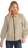 JODIFL Long Sleeve Button Up Stripe Shirt, Assorted Colors