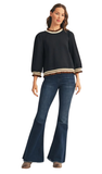 JODIFL, 3/4 Sleeve Solid Top w/ Ruffled Edging