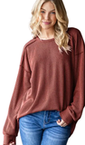 Heimish Long Puff Sleeve Round Neck Ribbed Top, Assorted Colors