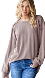 Heimish Long Puff Sleeve Round Neck Ribbed Top, Assorted Colors