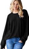 Heimish Long Puff Sleeve Round Neck Ribbed Top, Assorted Colors
