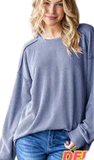 Heimish Long Puff Sleeve Round Neck Ribbed Top, Assorted Colors