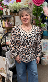 LDC Leopard Scalloped V Neck Blouse