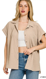 Zenana Woven Airflow Button Down Top, Assorted Colors