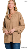 ZENANA Ribbed Brushed Hacci Henley Sweater, Assorted Colors