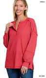 ZENANA Ribbed Brushed Hacci Henley Sweater, Assorted Colors