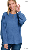 ZENANA Ribbed Brushed Hacci Henley Sweater, Assorted Colors