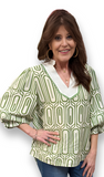 Jodifl Scallop Trim GeoPrint Top, Assorted Colors
