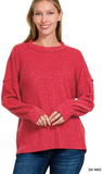 ZENANA, Brushed Hacci Ribbed Sweater, Assorted Colors