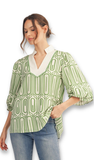 Jodifl Scallop Trim GeoPrint Top, Assorted Colors
