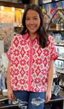 Jodifl Pink Print Button Up Top