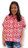 Jodifl Pink Print Button Up Top