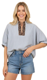 HEIMISH Striped Oversized Split Neck Top