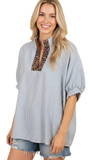 HEIMISH Striped Oversized Split Neck Top