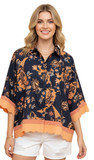 HEIMISH Paisley Button Blouse with Scallop Hem