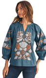 Jodifl Baroque Appliqué Top in Teal