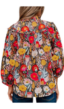 Floral Puff Sleeve Tie Neck Blouse