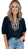 Leopard Trim Dolman Half Sleeve Blouse, Assorted Colors