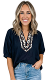 Leopard Trim Dolman Half Sleeve Blouse, Assorted Colors