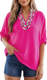 Leopard Trim Dolman Half Sleeve Blouse, Assorted Colors