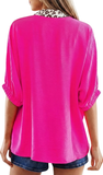 Leopard Trim Dolman Half Sleeve Blouse, Assorted Colors