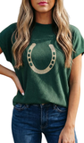 Western Horse Shoe Short Sleeve Sweater
