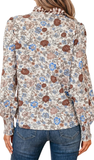 Floral w/ Plaid Trim Long Sleeve Blouse