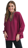 Blouse with Leopard Trim V Neck