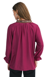Blouse with Leopard Trim V Neck