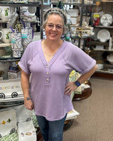 Andrée Ribbed Henley Top With Back Detail In Lilac