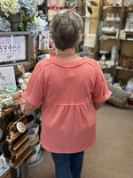 Andrée Ribbed Henley Top With Back Detail In Coral