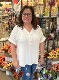 Andrée Ribbed Henley Top With Back Detail In Ivory