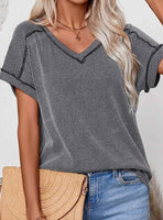 Ribbed V-Neck Top, Assorted Colors