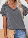 Ribbed V-Neck Top, Assorted Colors