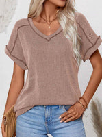 Ribbed V-Neck Top, Assorted Colors