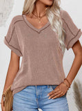 Ribbed V-Neck Top, Assorted Colors