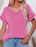 Ribbed V-Neck Top, Assorted Colors