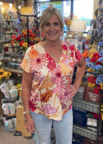Jodifl Floral Front Pleat Top
