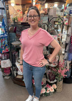 Ribbed V-Neck Top, Assorted Colors