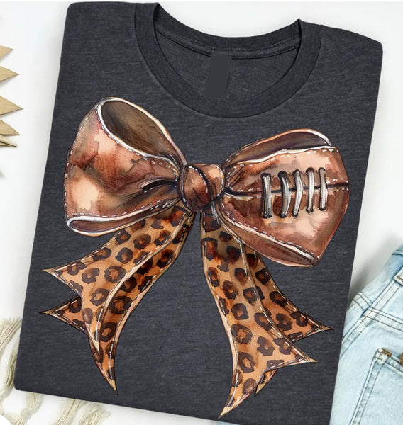 Leopard Football Bow  T-Shirt In Graphite