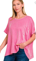 Zenana Corded Oversized Top In Hot Pink