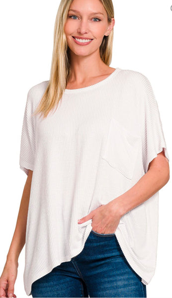 Zenana Corded Oversized Top In Off White