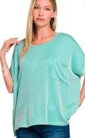 Zenana Corded Oversized Top In Turquoise