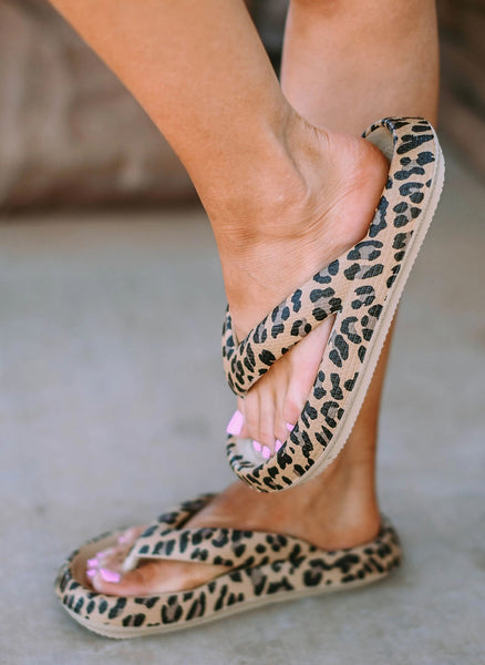 Poolside Leopard Print Flip Flops