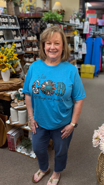 “With God” T-Shirt In Heather Aqua