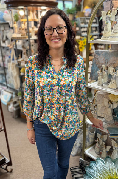 Dear Scarlett "Liz" Top In Orange Floral Multi