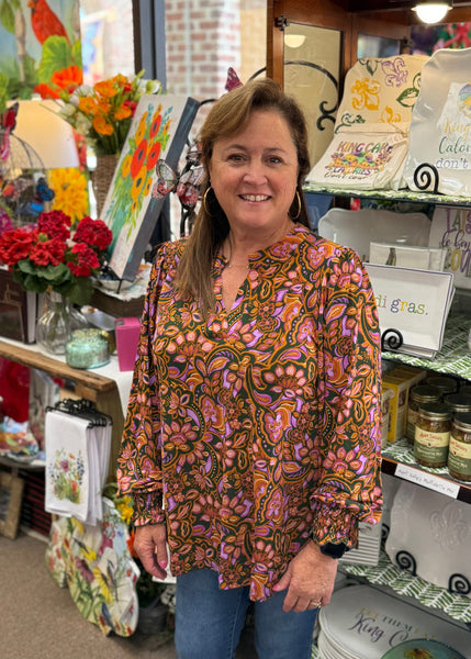 Dear Scarlett "Liz" Smocked Long Sleeve Top In Olive