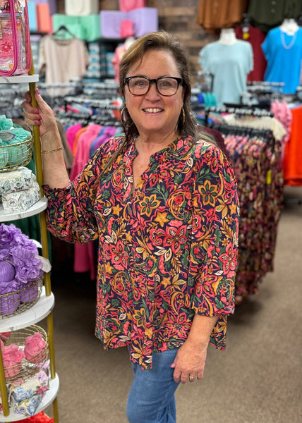Dear Scarlett "Liz" Smocked Long Sleeve Top In Eggplant